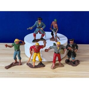 Vintage Pirate Action Figures Set 6pc Plastic Toy Soldiers Hand Painted Nautical